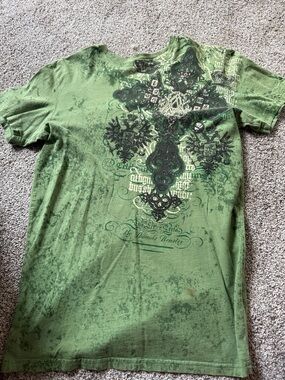 Affliction Olive Green Graphic Tee with Black Crest